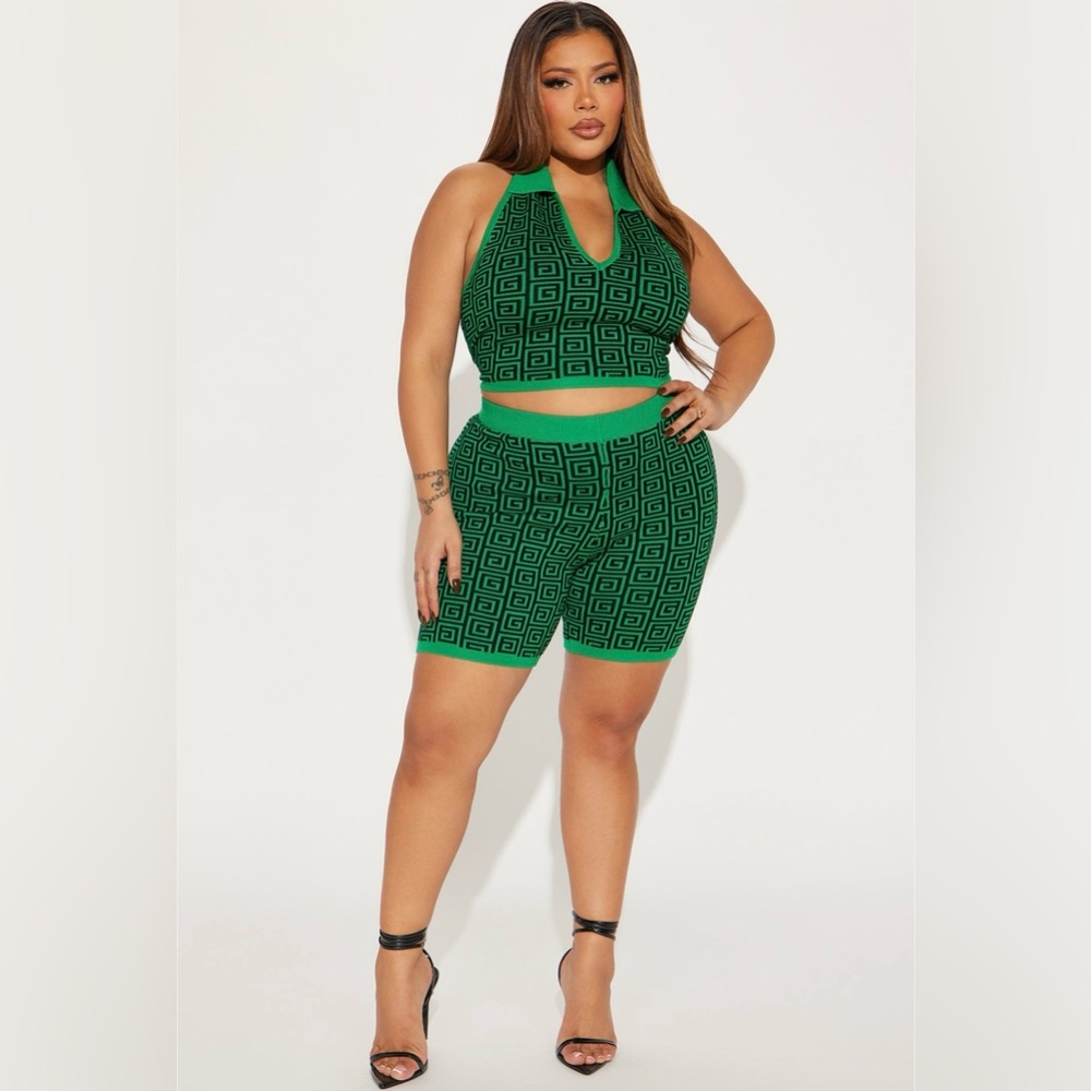 Fashion Nova Green Geometric Bike Shorts